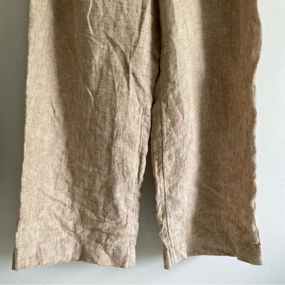 100% FLAX LINEN  M&S Collection Beige Tan Wide Leg Trouser Pants Size 18 Short - Picture 5 of 16